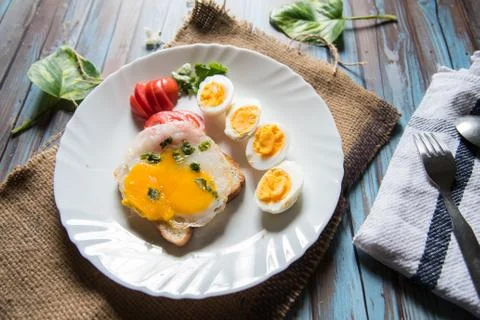 Close up view of egg condiments Stock Photos