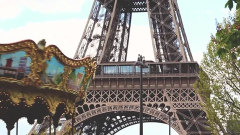 Close up view of the Eiffel Tower in Paris Stock Footage 71898619