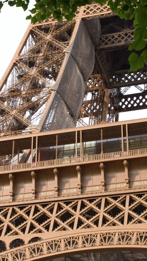Close Up View of the Eiffel Tower Wrought Iron Architecture in Paris Stock Footage 334360879