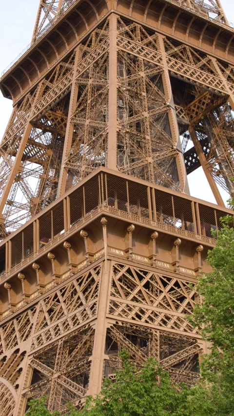 Close Up View of the Eiffel Tower Wrought Iron Structure in Paris Stock Footage 334652955