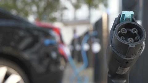 A close-up view of an electric car socket in a charging station. Stock Footage 125394904