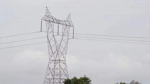 Close view of electric pillar with insulators and wires Video stock 156954981