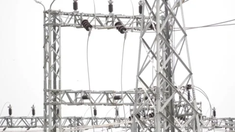Close-up View of Electric Pillars at Power Station Stock Footage 303610982
