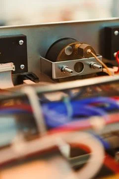 Close-up view of electrical components in a machine during assembly in a wo.. Stock Photos
