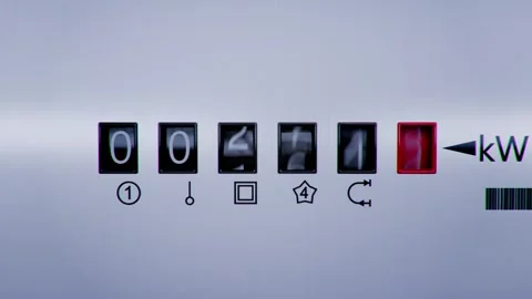 Close-up view of electrometer measuring electricity consumption. Animation kWh Stock Footage 300125491
