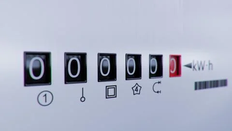 Close-up view of electrometer measuring electricity consumption. Animation .. Stock Illustration