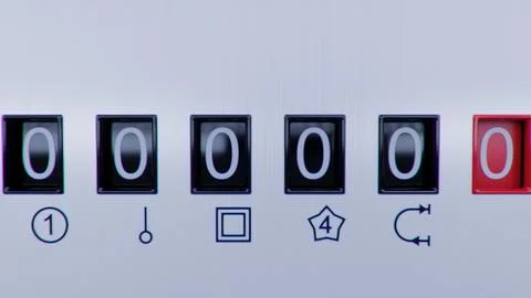Close-up view of electrometer measuring electricity consumption. Animation .. Stock Photos