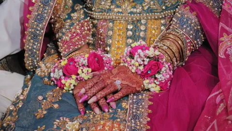 Close up view of Elements of Beautiful woman dressed in traditional Indian hindu Stock Footage 260871901