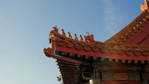 Close up view of Elements of Chinese traditional buildings on sky background Stock Footage 159249715
