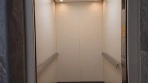 Close up view of elevator are opening in the hospital. empty elevator. Stock Footage 259886808