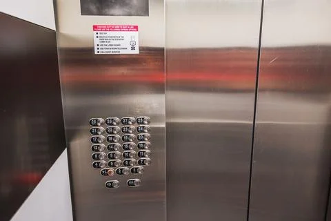 Close up view of elevator control panel in Las Vegas hotel showing missing 13th Stock Photos