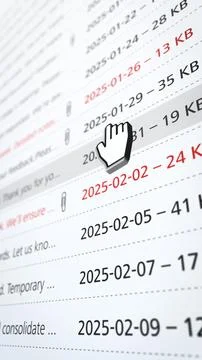 Close up view of an email client inbox with cursor interaction and highlighted Stock Illustration