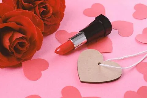 Close up view of empty heart card with red roses Stock Photos