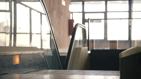 Close up view of empty moving escalator interior day Vídeo Stock 95649945
