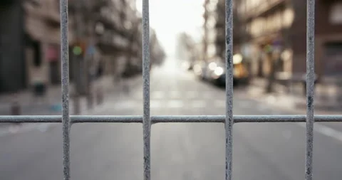 Close up view of empty new york street blocked with iron grid. Riots worldwide Stock-Footage 132672136