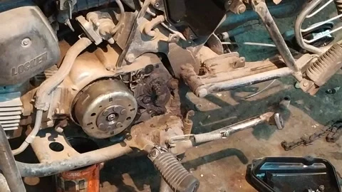 Close up view of engine of a motorcycle. Video stock 144053278