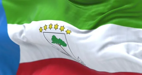 Close-up view of Equatorial Guinea national flag waving in the wind. Stock Footage 230166805