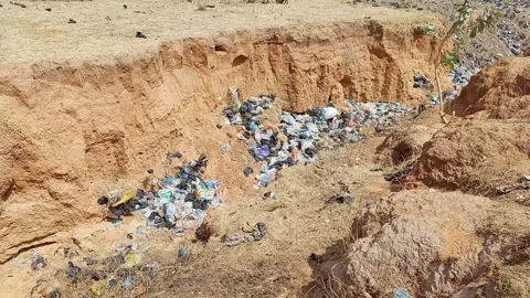 Close View Of Eroded Land Surface With Debris Kano Nigeria Stock Footage 329561861