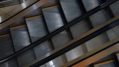 Close up view of escalators in modern shopping mall without any people. Dep.. Stock Footage 236375481