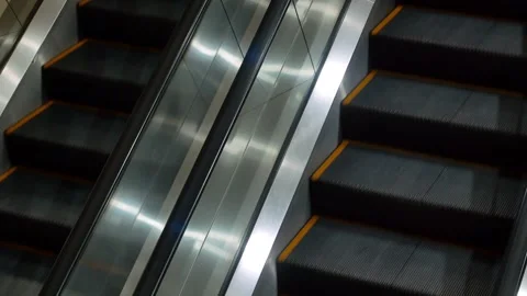 Close up view of escalators in modern shopping mall without any people. Dep.. Video stock 243340671