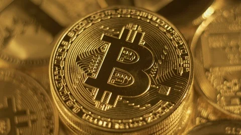 Close Up View of Ethereum Litecoin and Bitcoin. Gold Cryptocurrency Background Stock Footage 106705548