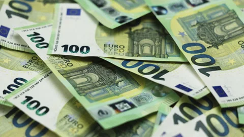 Close-up view of euro banknotes stacked together Stock Footage 328046489