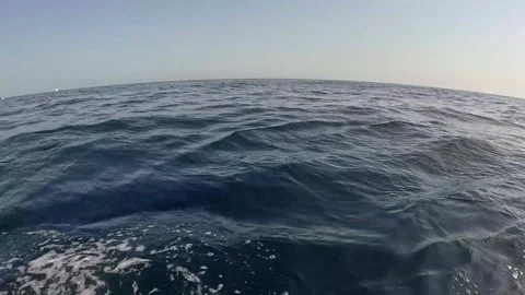 Close-view of expansive ocean tidal waves stretch to horizon under a clear sky Stock Footage 295093888