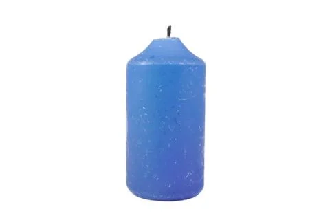 Close up view of an extinguished blue candle isolated on a white background Stock Photos