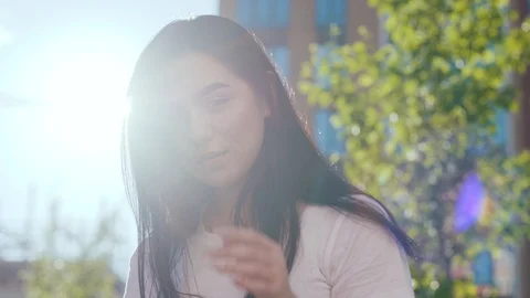Close up view of extremely beautiful Caucasian young woman seductively posing to Stock Footage 111219185