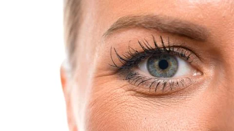 Close up view of an eye of a middle aged woman. Eyesight concept Foto stock