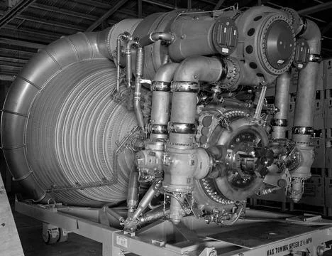 A close-up view of the F-1 Engine for the Saturn V S-IC (first) stage depi... Foto stock