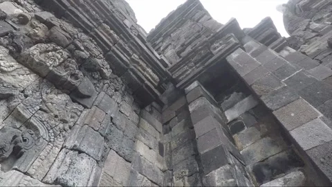 Close Up View of Facade Wall, Sewu Main Temple Terrace, Java, Indonesia Stock Footage 284865779