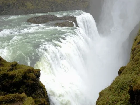 Close view of famous Gullfoss (Golden falls) waterfall, Iceland. Stock Footage 80667002