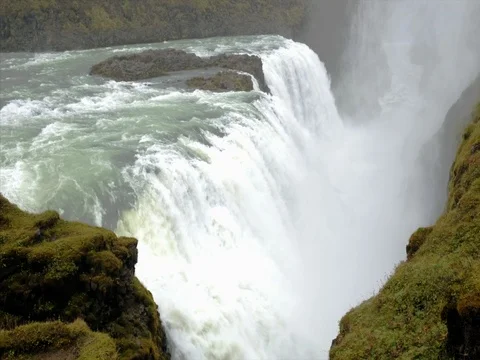 Close view of famous Gullfoss (Golden falls) waterfall, Iceland. Stock Footage 80667273