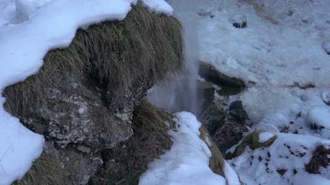 Close up view of famous Pericnik waterfall in winter season Stock Footage 177464174