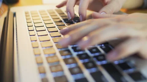 Close-up view of female hands typing laptop keyboard. Stock Footage 60031827