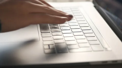Close up view. Female hands typing text on laptop Stock Footage 144063853