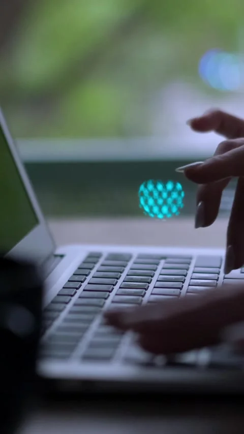 Close-up view of female hands typing on a laptop computer keyboard, working Stock Footage 346837002