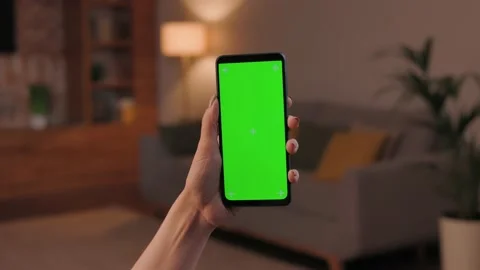 Close up view of female hands using smartphone with green mock-up screen 스톡 동영상 219645261