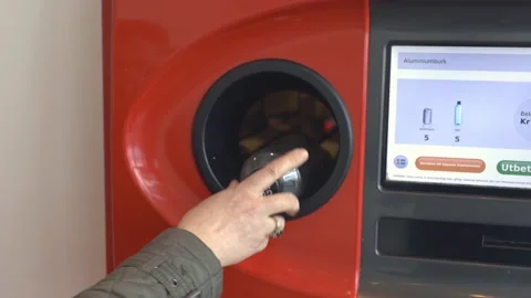 Close up view of female putting plastic bottle to recycling automatic machine. Stock Footage 153117568