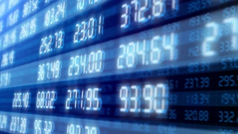 Close-up view to the financial figures on the 3d digital stock market board. Stock Footage 172189121