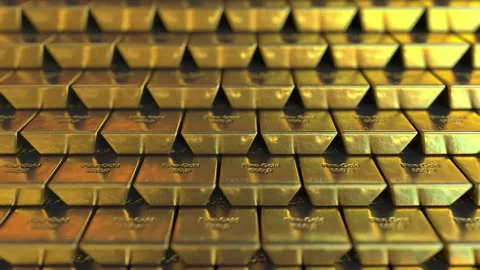 Close-up view of fine gold bar stacks stacked and neatly arranged animation.. Stock Footage 272767149