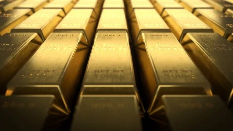Close-up view of fine gold bars Stock Footage 107129235