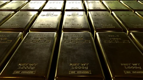 Close-up view of fine gold bars stack Stock Footage 111457362