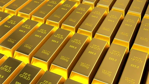 Close-up view of fine gold bars. 4K Footage Stock Footage 213643555