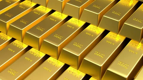 Close-up view of fine gold bars. 4K Footage Stock Footage 213643989