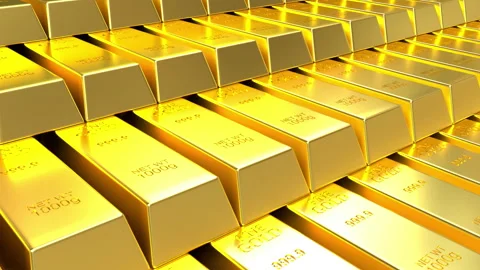 Close-up view of fine gold bars. 4K Footage Stock Footage 213644797