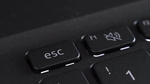 Close up view of finger pressing laptop ESC button, notebook keyboard. Stock Footage 291883449