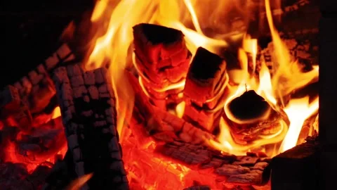 Close up view of the fire in barbeque. Seamless, Full HD. Stock Footage 140224015
