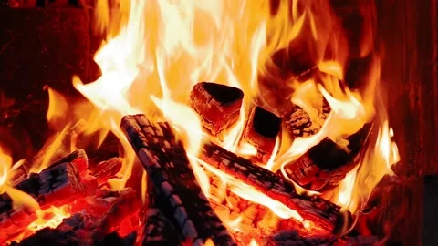 Close up view of the fire in barbeque. Seamless, Full HD. Stock Footage 140224056